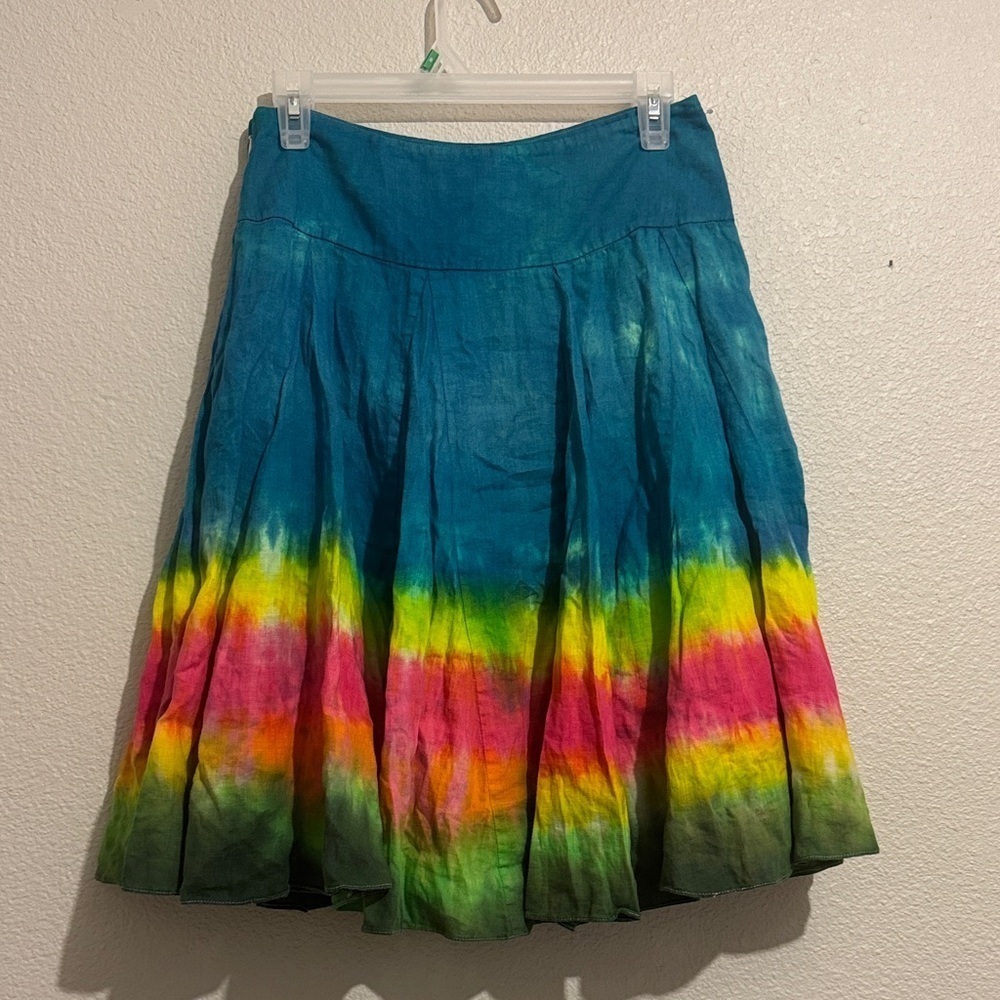 Ralph Lauren Tie Dye Hand Painted Multicolor A Line Skirt Artesanal Hippie Boho
